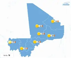 Mali : visibilité réduite au nord-est et orages isolés attendus au sud le 22 avril (Mali-Météo)